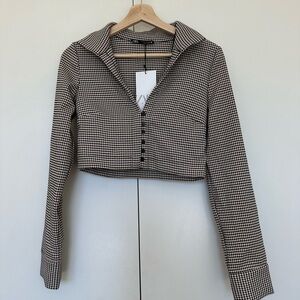 Zara Women's Houndstooth Crop Longsleeve Black/Tan